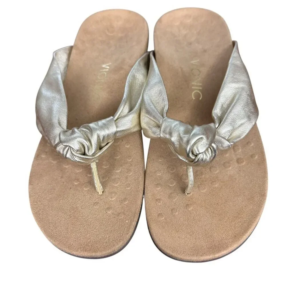 Vionic Pippa Gold Knot Thong Sandals Slide Slip On Casual Flats Shoes Leather 7 - Picture 6 of 16